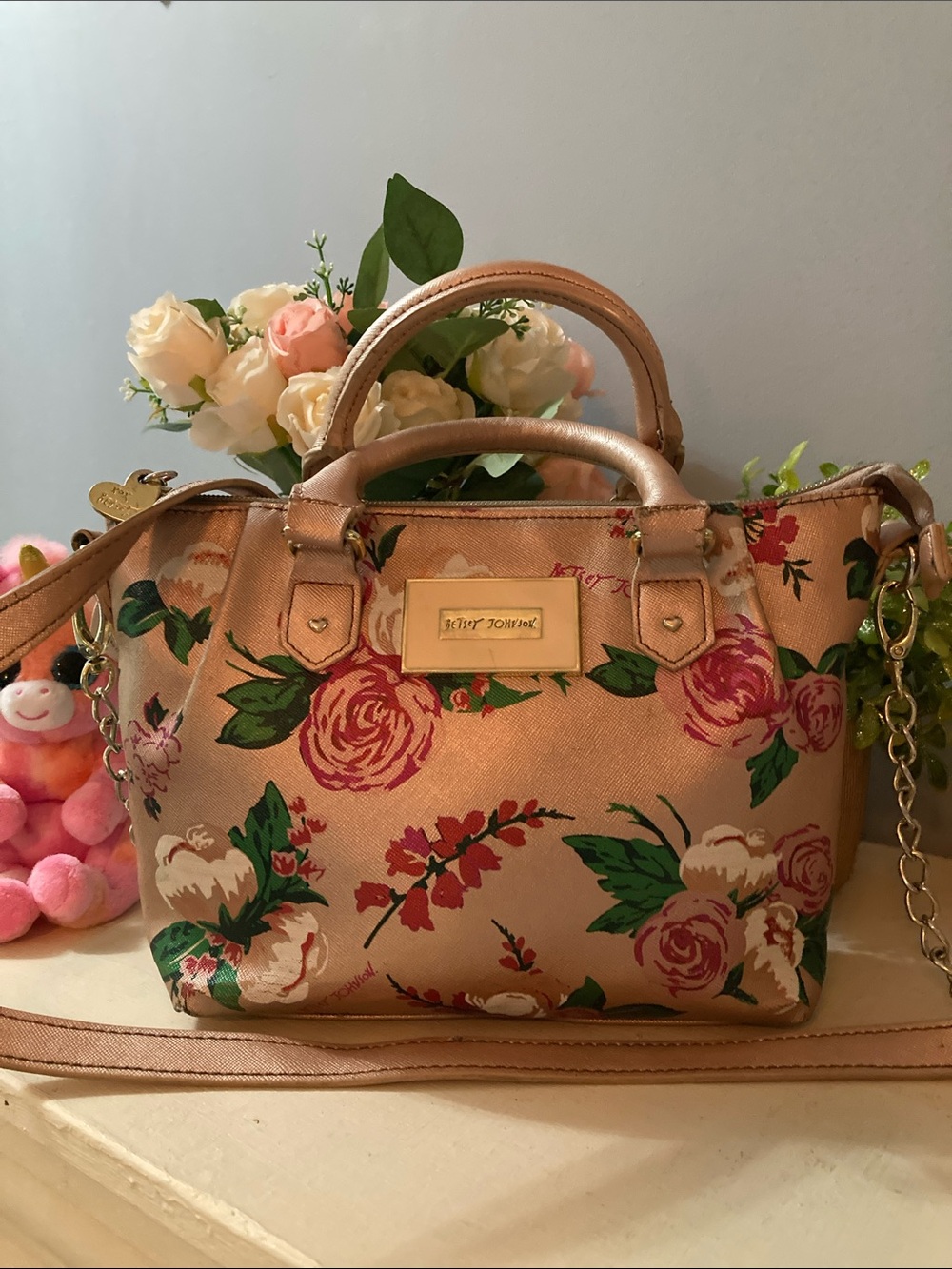 Betsey Johnson Pink Floral Satchel Bag